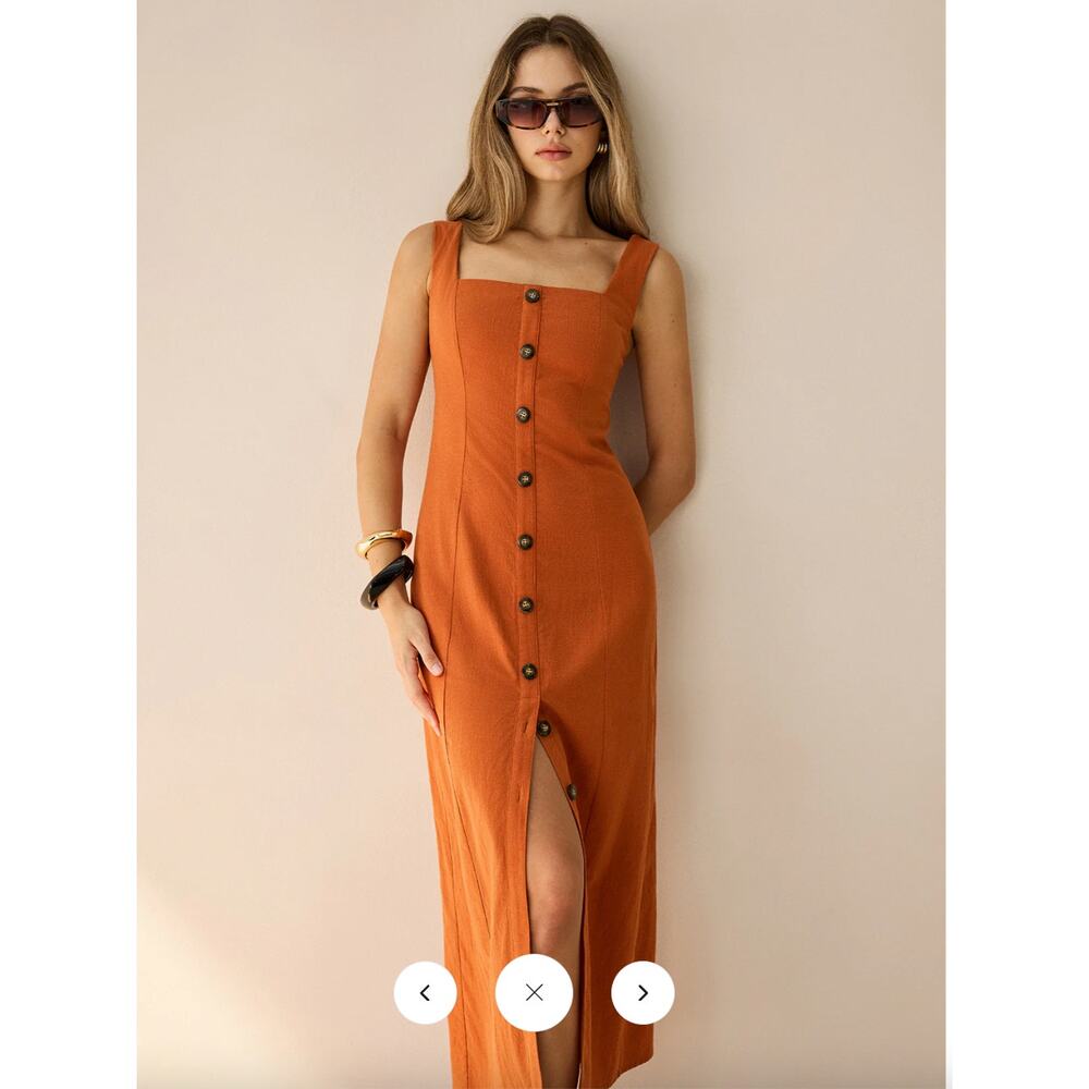 Commense Square-Neck Button-Front Maxi Dress with… - image 1